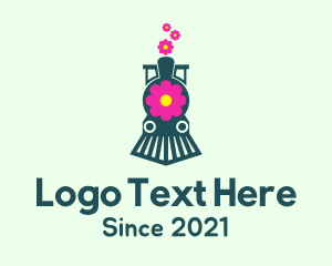 Steam Engine - Flower Train Locomotive logo design