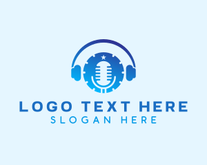 Podcast - Headphones Microphone Studio logo design