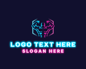 Bodybuilding - Neon Fitness Muscle logo design