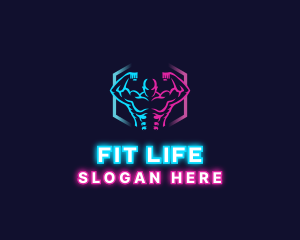 Neon Fitness Muscle logo design