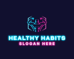 Neon Fitness Muscle logo design