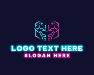 Fitness - Neon Fitness Muscle logo design