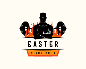 Fitness Man Barbell logo design