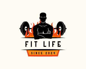 Fitness Man Barbell logo design