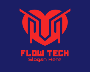 Futuristic Tech Heart logo design