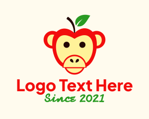 Chimpanzee - Monkey Apple Fruit logo design