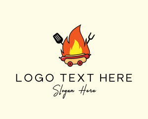 Food Cart - Flaming Grill Hotdog logo design