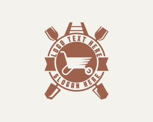 Badge - Hipster Wheelbarrow Shovel logo design