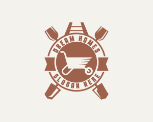 Maintenance Crew - Hipster Wheelbarrow Shovel logo design