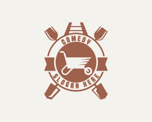 Carpentry - Hipster Wheelbarrow Shovel logo design
