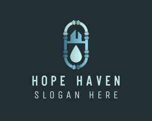H2o - House Water Drop Pipe logo design