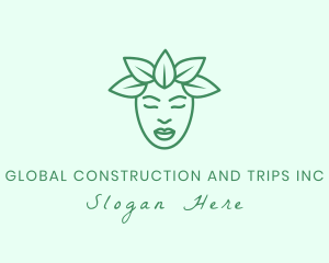 Green - Woman Natural Face Leaves logo design