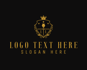Golden - Royal Pen Shield logo design