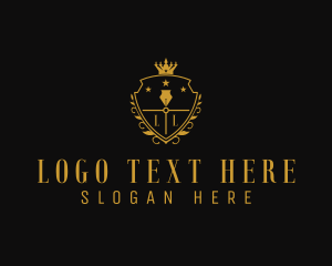 Gold - Royal Pen Shield logo design