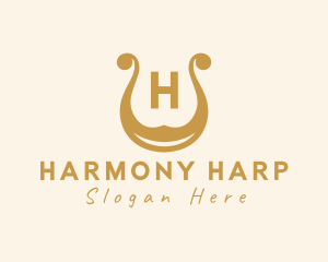 Harp - Lyre Harp Musical Instrument logo design