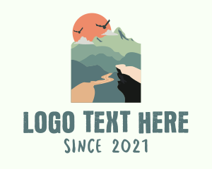 Rock Climber - Mountain Cliff Sunset Scenery logo design