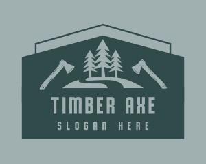 Forest Pine Tree Axe  logo design