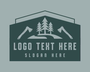 Camp - Forest Pine Tree Axe logo design