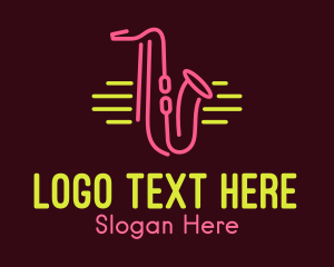 Music Lounge - Neon Saxophone Monoline logo design