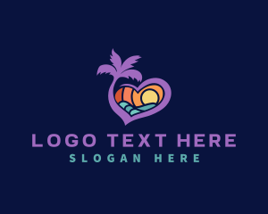Coconut Tree - Heart Beach Sunset logo design