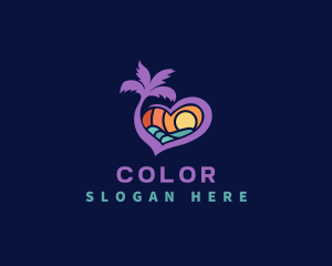 Tropical - Heart Beach Sunset logo design