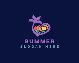 Heart Beach Sunset logo design