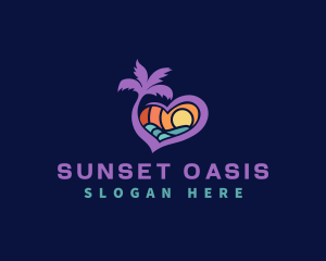 Heart Beach Sunset logo design