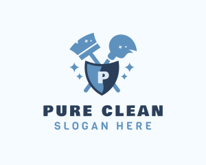 Broom Mop Shield Housekeeping logo design