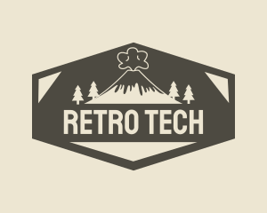 Hexagon Retro Volcano logo design