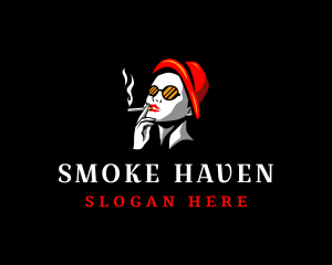 Smoking Woman Cigarette logo design