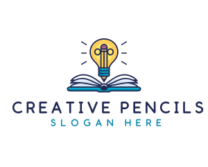 Lightbulb Pencil Book logo design