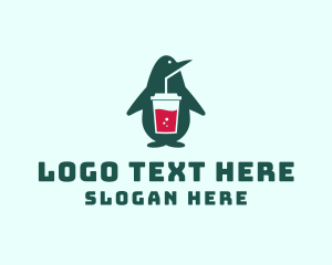 Character - Penguin Smoothie Drink logo design