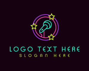 Mic - Neon Star Microphone logo design