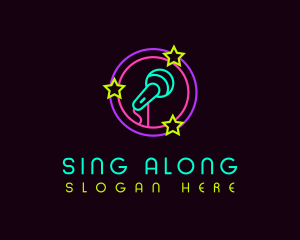 Karaoke - Neon Star Microphone logo design