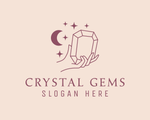 Moon Stars Crystal Hand logo design