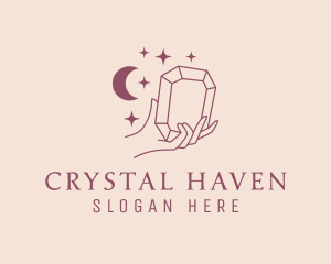 Crystals - Moon Stars Crystal Hand logo design