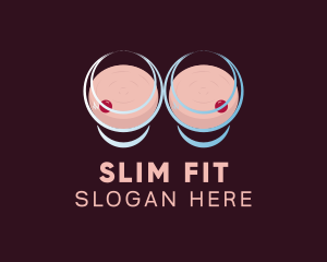 Slim - Sexy Wine Glass Boob logo design