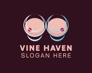 Sexy Wine Glass Boob logo design