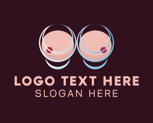 Slim - Sexy Wine Glass Boob logo design