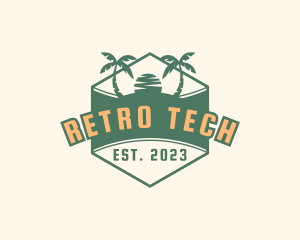 Retro Sunset Beach logo design