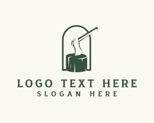 Lumber - Axe Stump Carpentry Lumberjack logo design