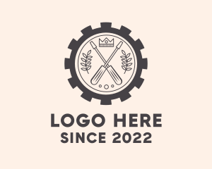 Repair - Crown Cog Screwdriver logo design