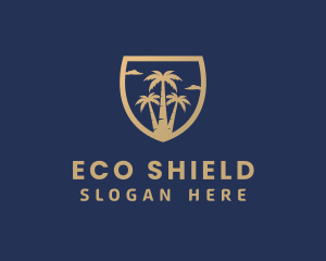 Tropical Palm Tree Shield logo design