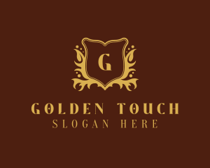 Gold Shield Wreath logo design