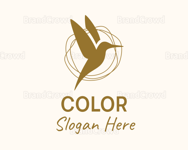 Gold Hummingbird Flying Logo