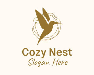 Nesting - Gold Hummingbird Flying logo design