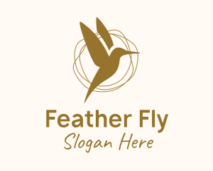 Gold Hummingbird Flying logo design