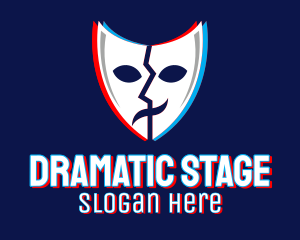 Glitchy Thespian Mask logo design