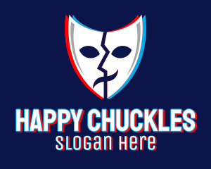 Laugh - Glitchy Thespian Mask logo design