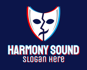Cyber - Glitchy Thespian Mask logo design